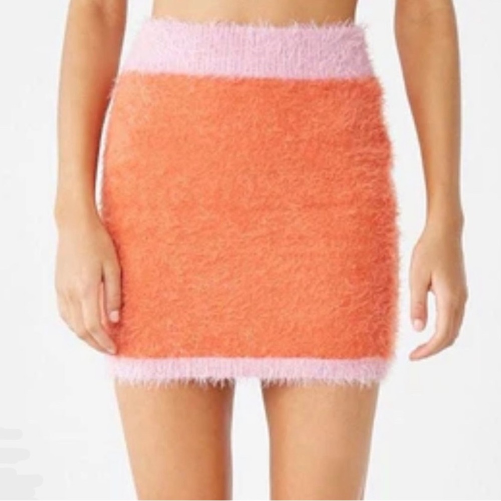 Forever 21 Orange Pink Colorblock Fuzzy Mini Skirt